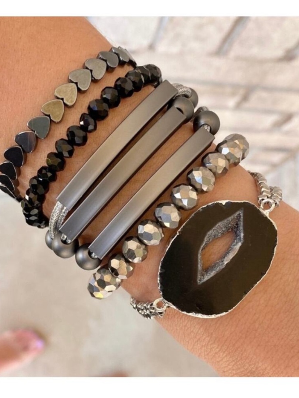 Kinsley Armelle Black Geode Slice Double Chain Bracelet